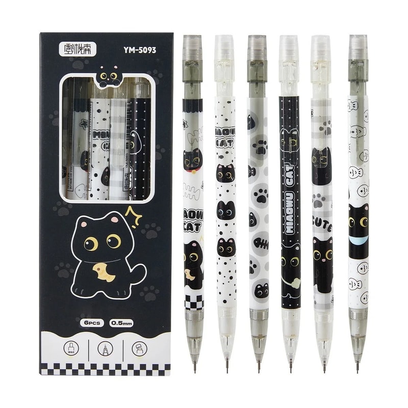 6Piece Cute Cat Mechanical Pencil Set 05mm Precision Writing Drawing Tools For School Office 6