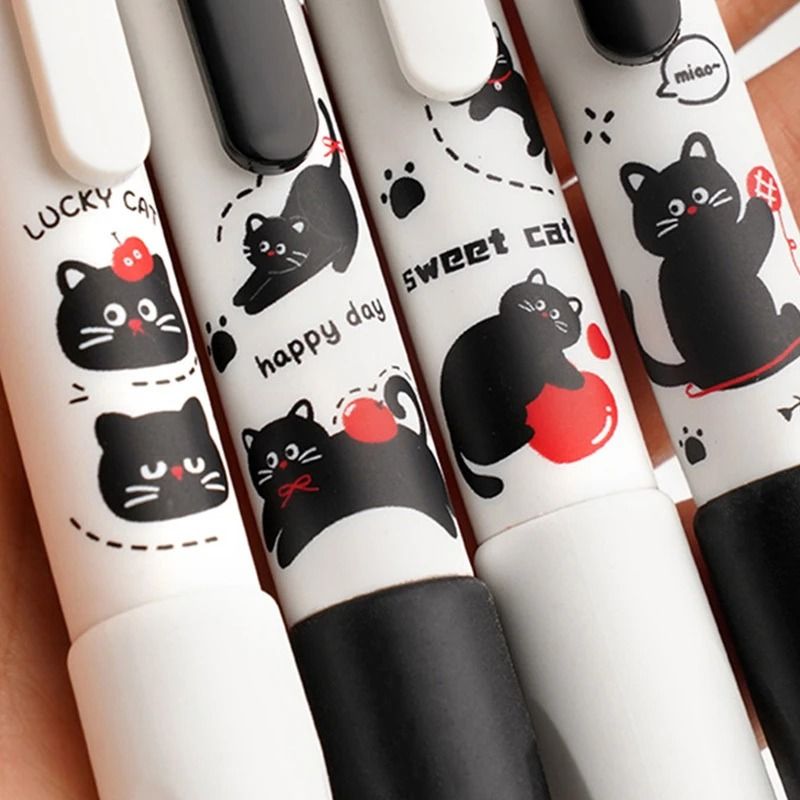 4Pack Cute Cat Erasable Gel Pen Set 05mm Precision Blue Ink For Effortless Writing Editing 1