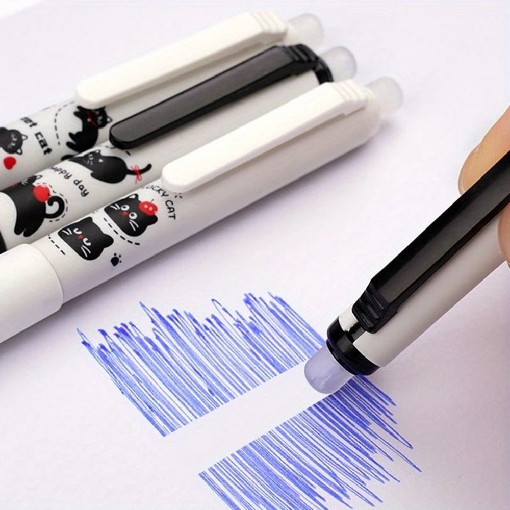 4Pack Cute Cat Erasable Gel Pen Set 05mm Precision Blue Ink For Effortless Writing Editing 4
