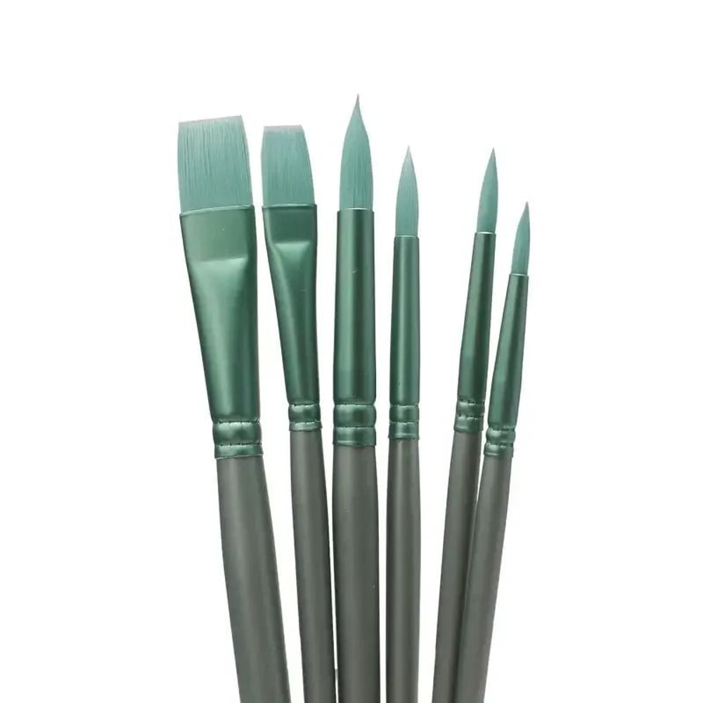 6Piece MultiShape Artist Brush Set Professional Nylon Hair Brushes For Watercolor Acrylic And Oil 0