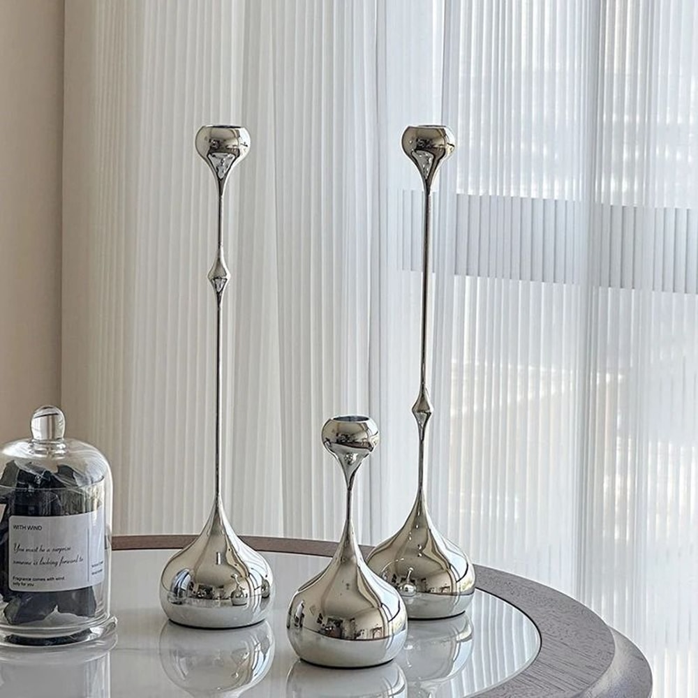Silver Teardrop Candlestick Holder 1