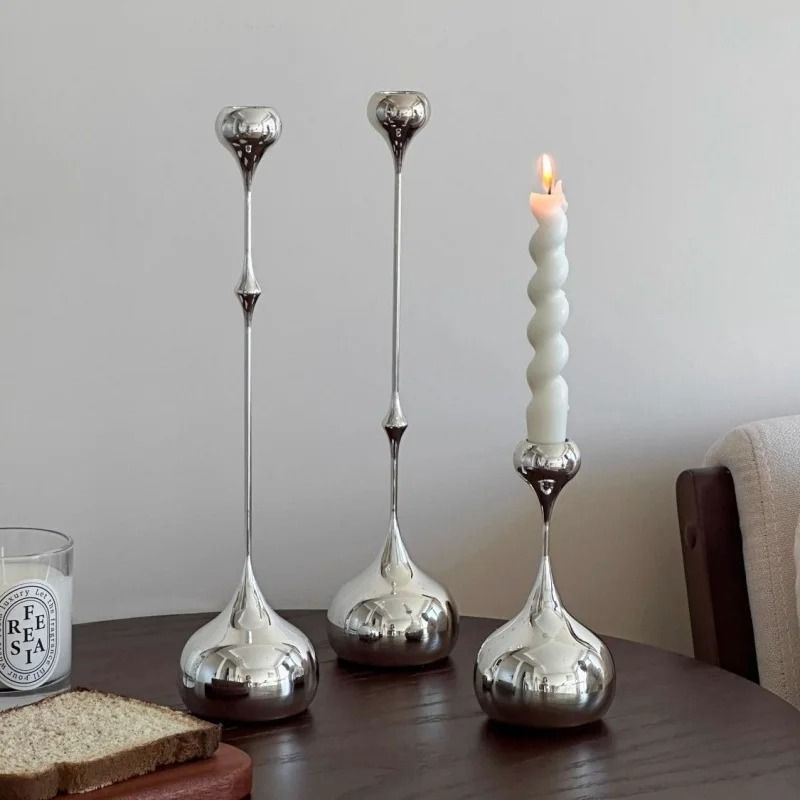Silver Teardrop Candlestick Holder 2