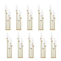 5-arm gold tall floor candelabra with acrylic shades