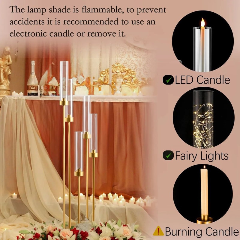 5Arm Gold Tall Floor Candelabra With Acrylic Shades 2