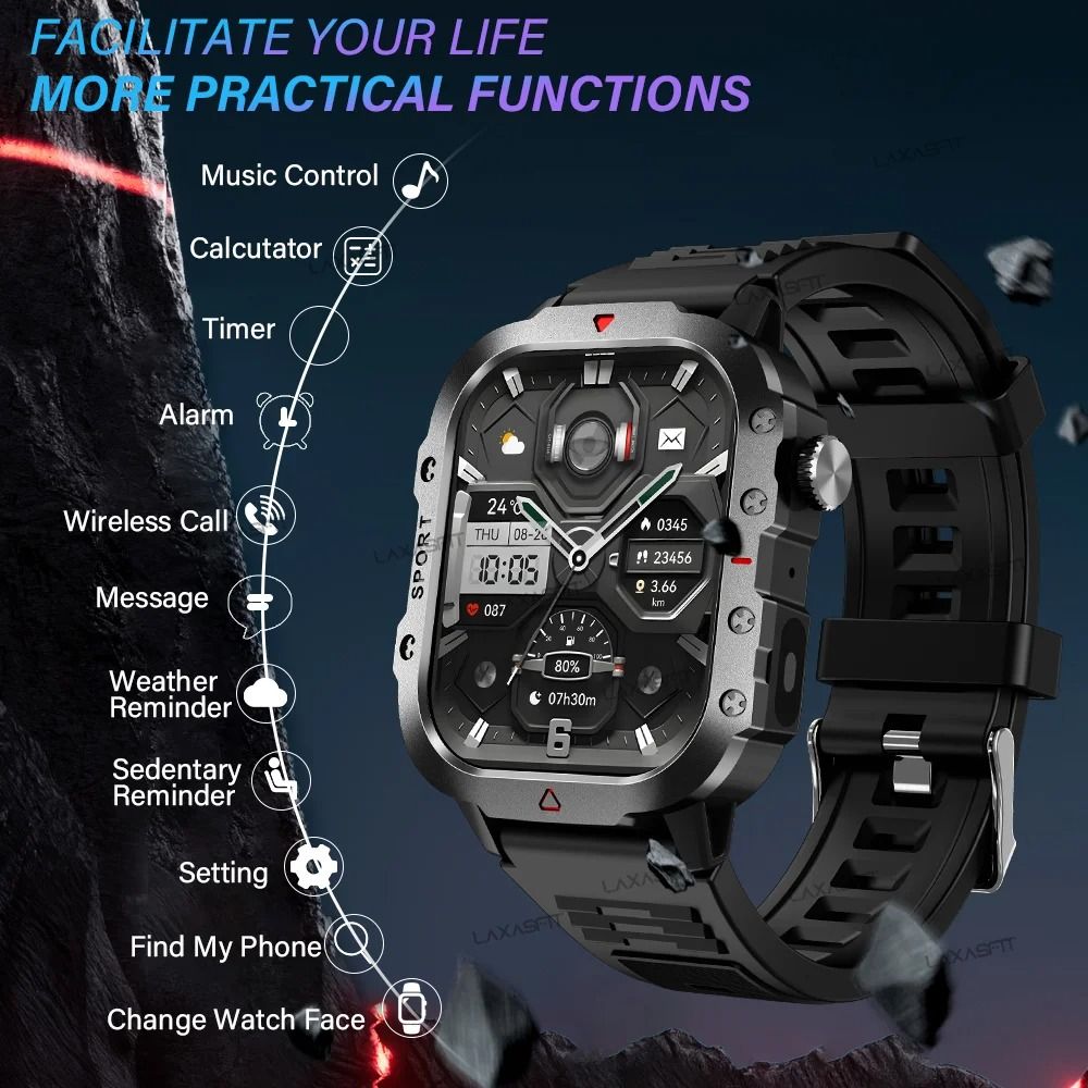 201inch HD Flashlight Outdoor Sports Smartwatch 2