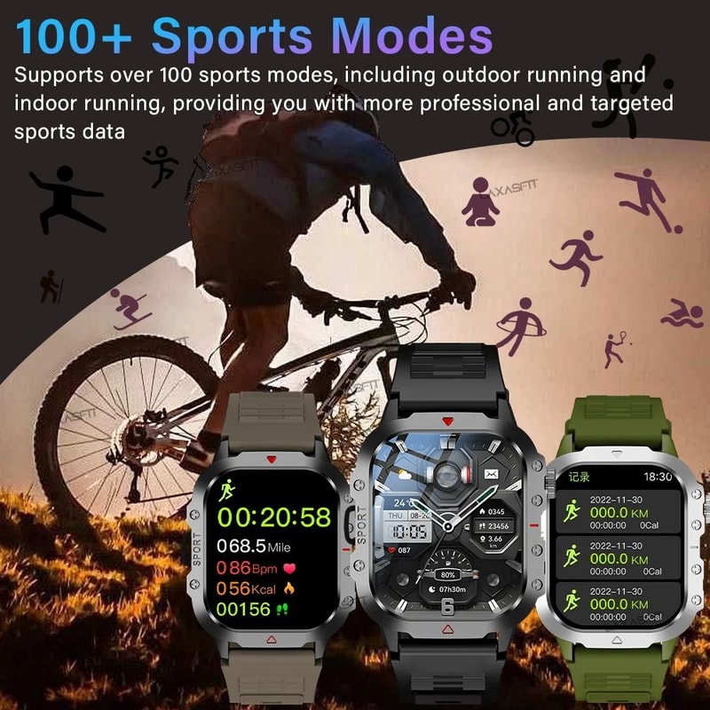 201inch HD Flashlight Outdoor Sports Smartwatch 4