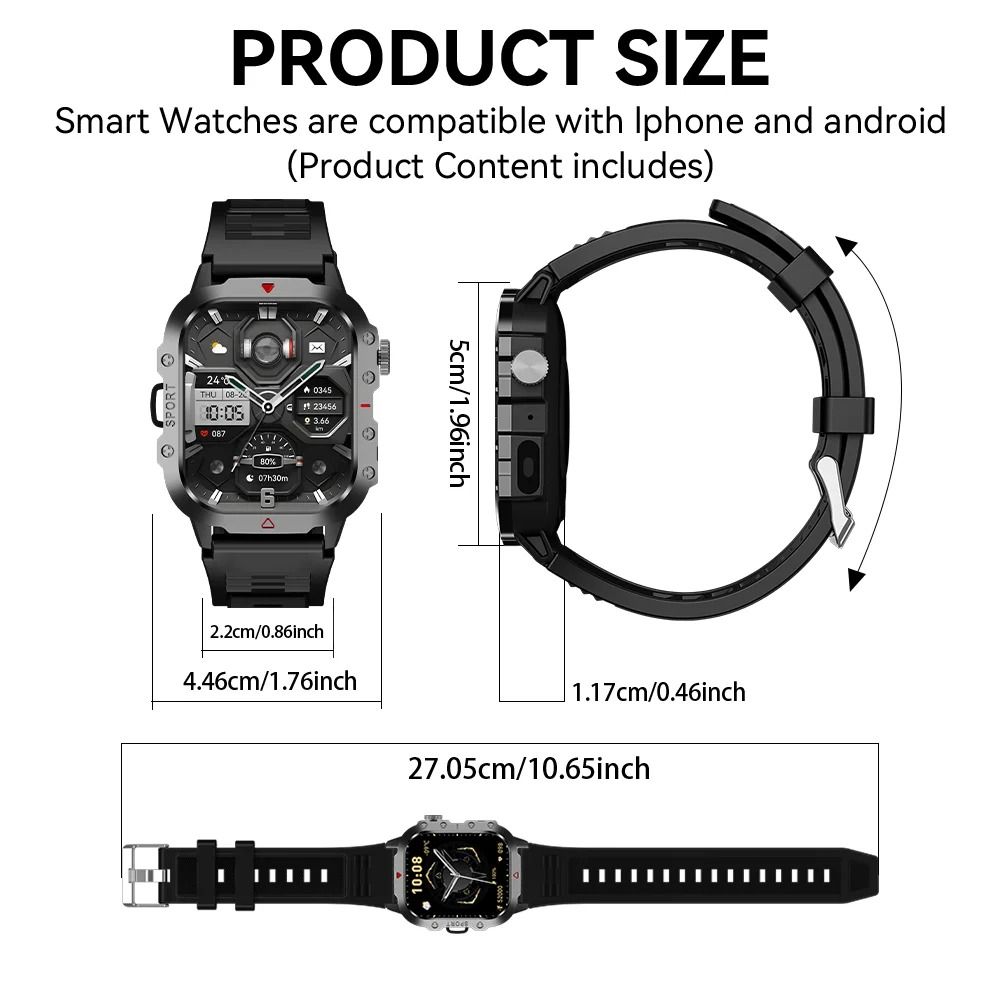 201inch HD Flashlight Outdoor Sports Smartwatch 6