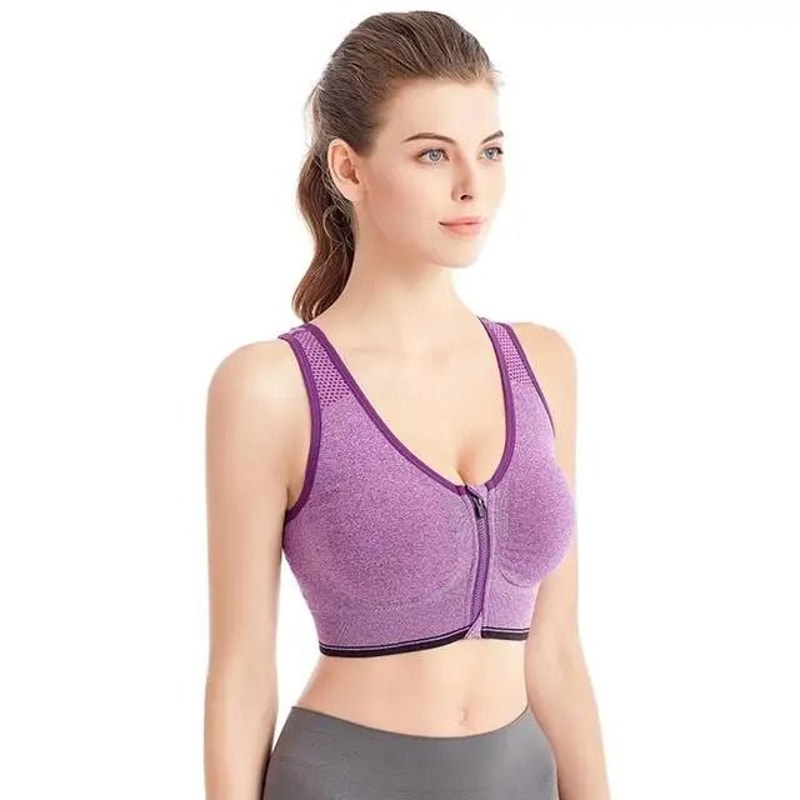 Shockproof FrontZipper Seamless Sports Bra 13