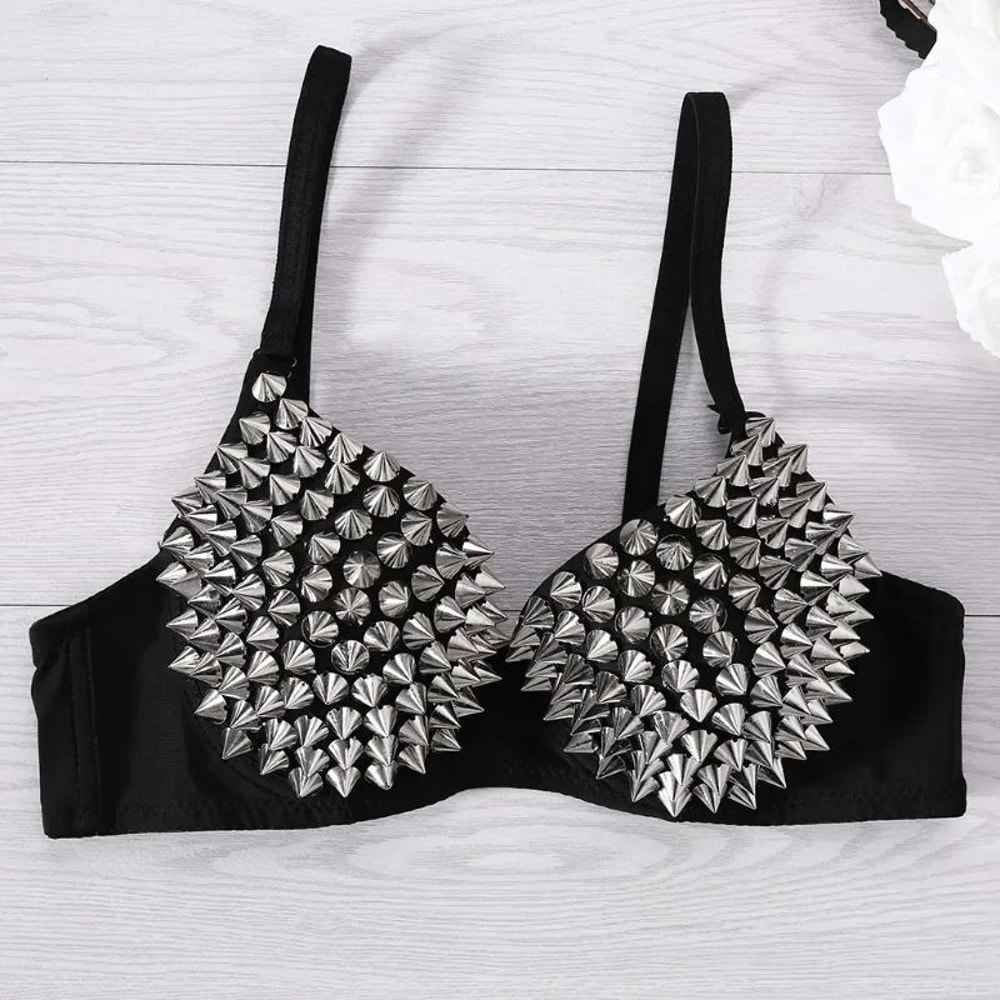 Silver Rivets Punk Rave Gothic Bralette 1