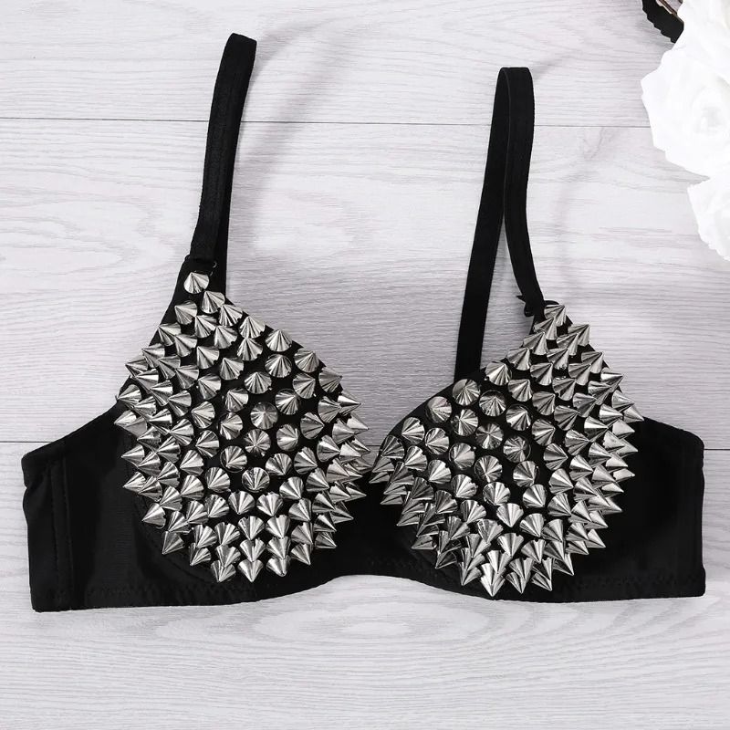 Silver Rivets Punk Rave Gothic Bralette 1