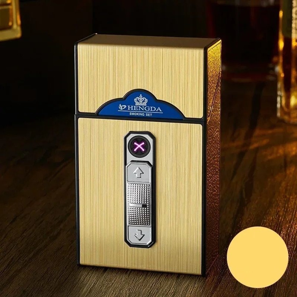 Waterproof 20Capacity Cigarette Case With Integrated Double Arc Pulse Lighter 5