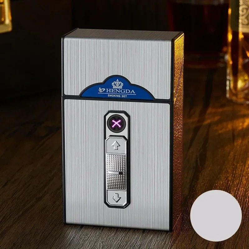 Waterproof 20Capacity Cigarette Case With Integrated Double Arc Pulse Lighter 6