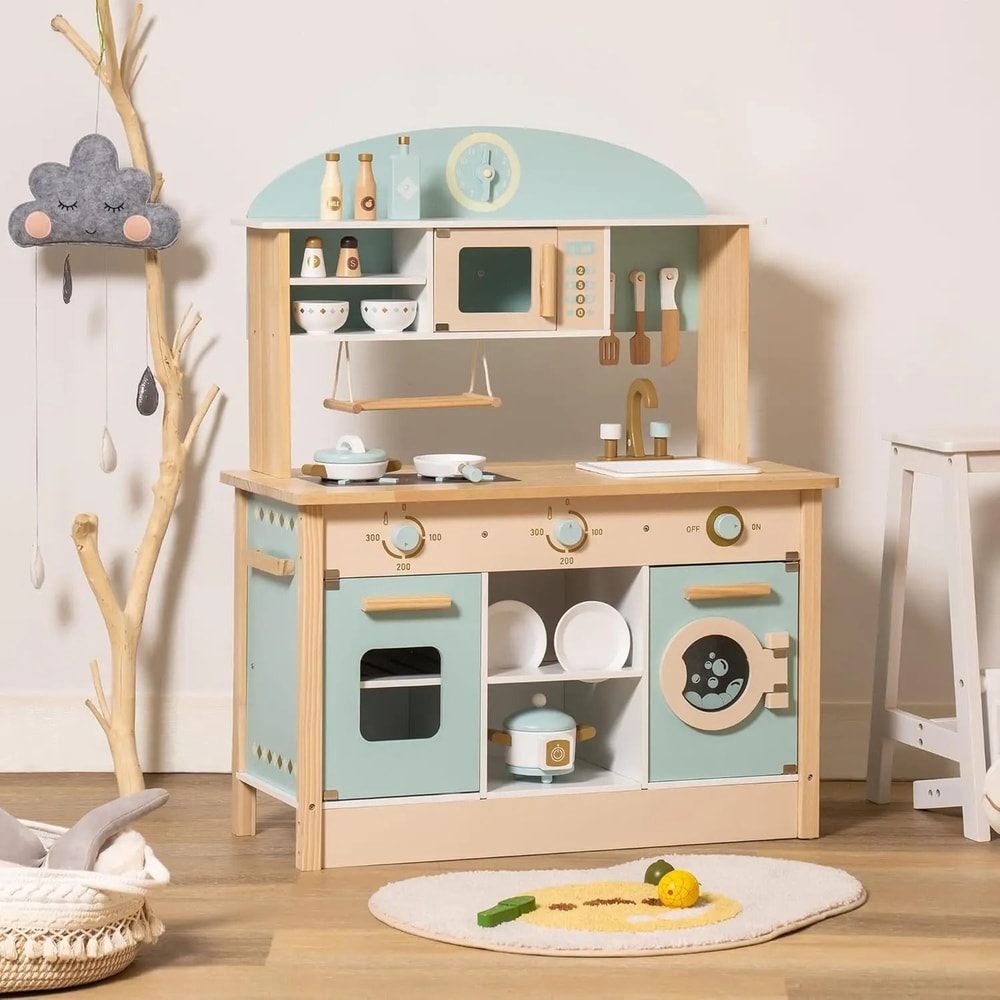 Interactive Wooden Play Kitchen Premium Toddler Culinary Playset 0