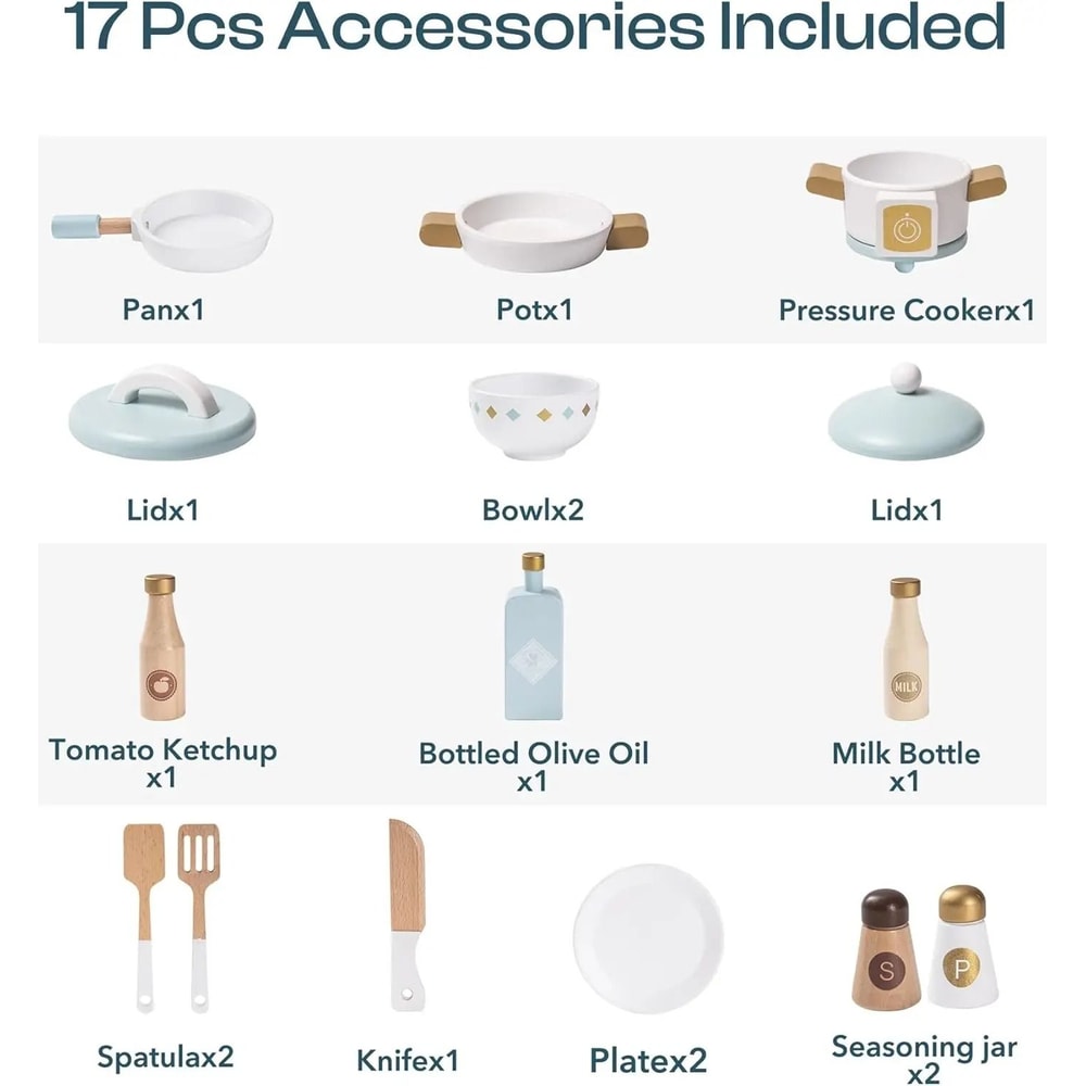 Interactive Wooden Play Kitchen Premium Toddler Culinary Playset 4