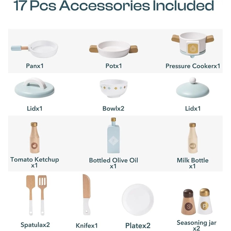 Interactive Wooden Play Kitchen Premium Toddler Culinary Playset 4