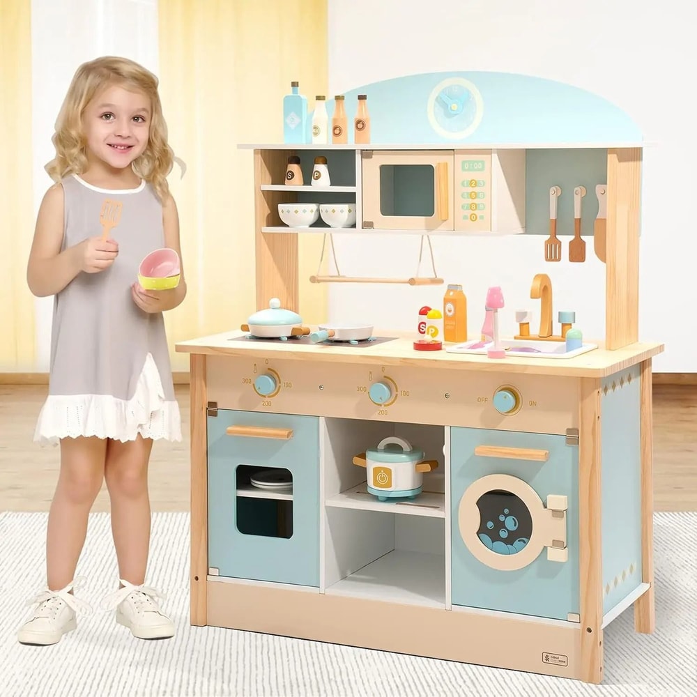Interactive Wooden Play Kitchen Premium Toddler Culinary Playset 5