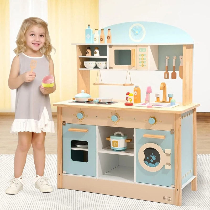Interactive Wooden Play Kitchen Premium Toddler Culinary Playset 5