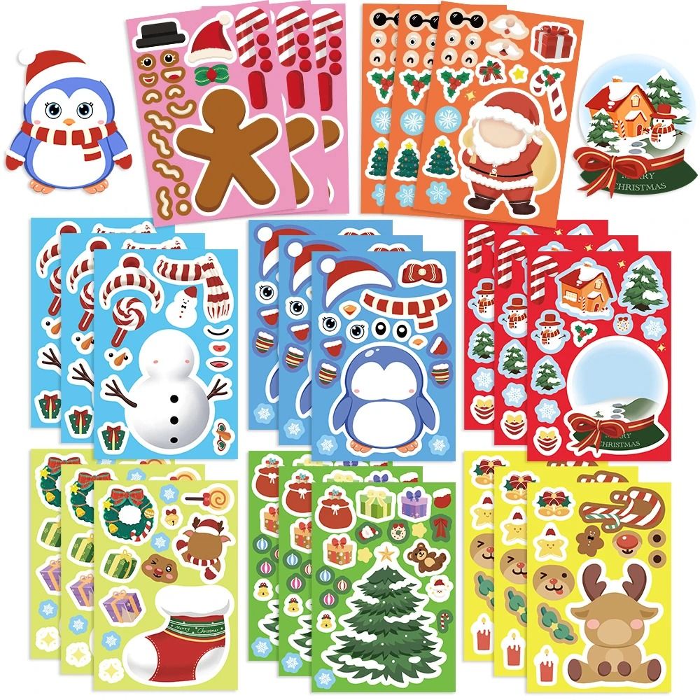 8Piece Christmas Snowman Make A Face Puzzle Stickers 9
