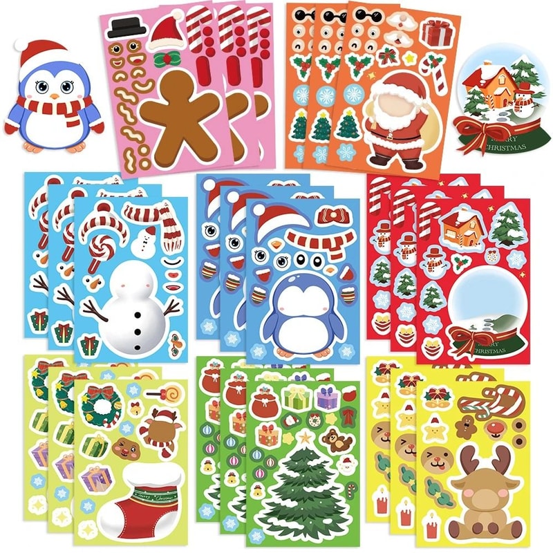8Piece Christmas Snowman Make A Face Puzzle Stickers 9
