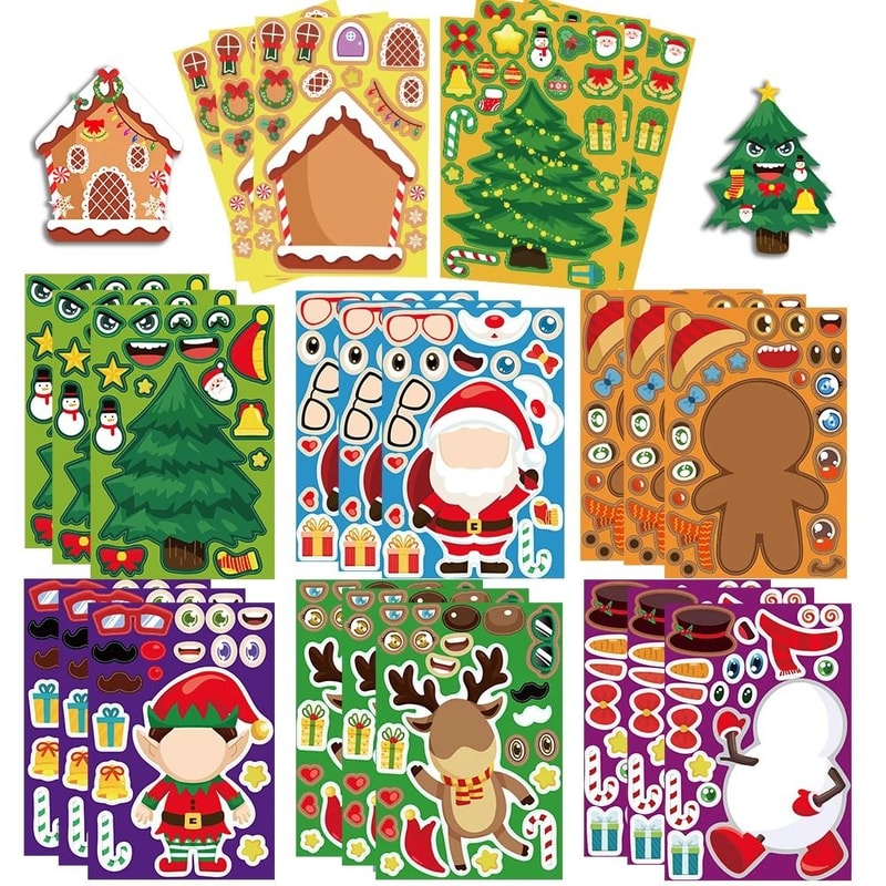 8Piece Christmas Snowman Make A Face Puzzle Stickers 12