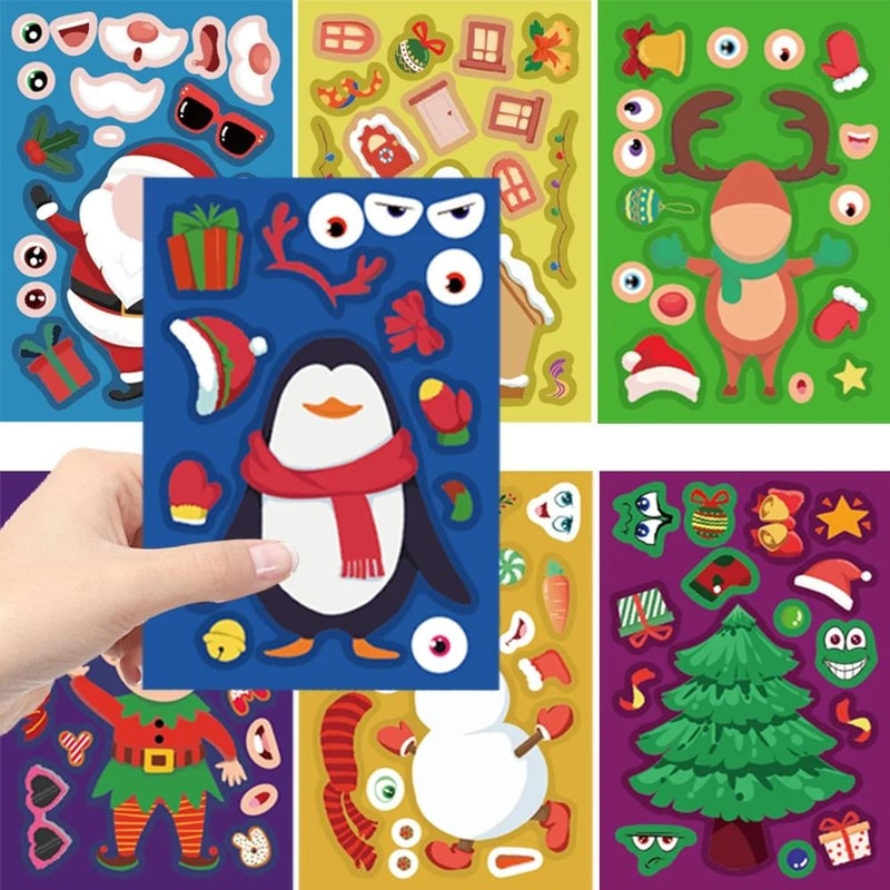 8Piece Christmas Snowman Make A Face Puzzle Stickers 4