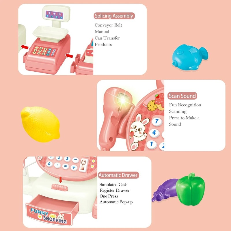 Supermarket Simulation Cash Register Set Interactive Educational Grocery Toy 5