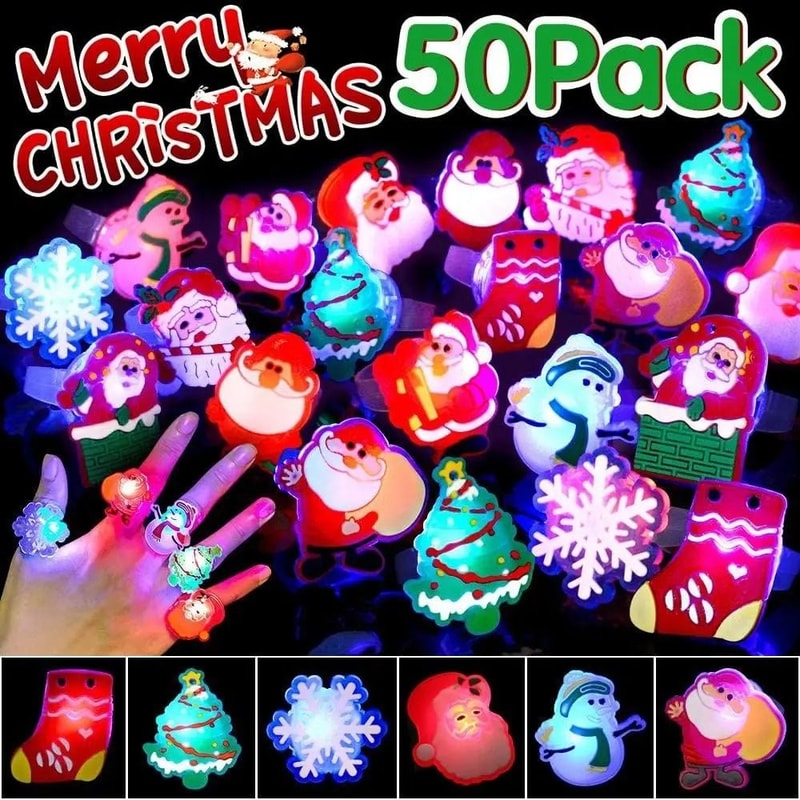 Christmas LED Flashing Rings Festive Party LightUp Toy Set 5