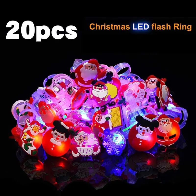 Christmas LED Flashing Rings Festive Party LightUp Toy Set 6