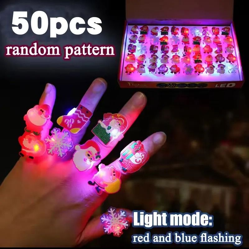 Christmas LED Flashing Rings Festive Party LightUp Toy Set 7