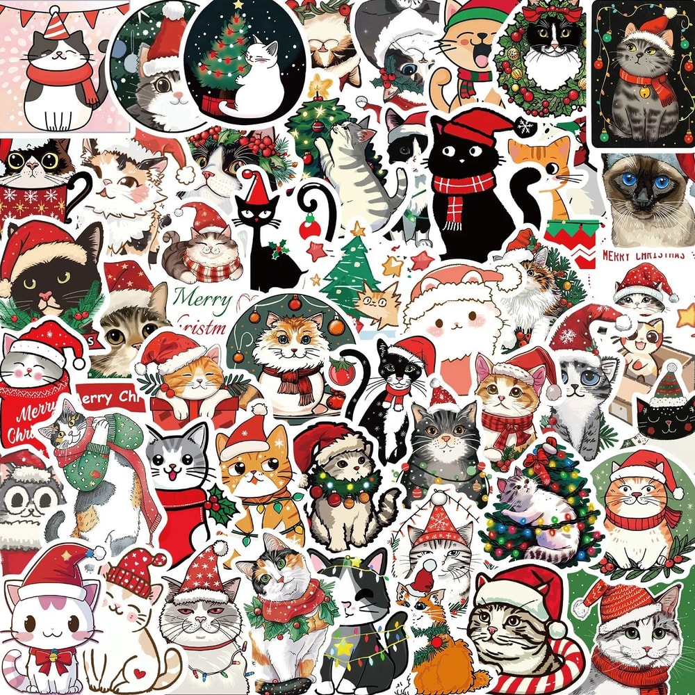 50Piece Kawaii Cartoon Christmas Cat Aesthetic Sticker Pack 0