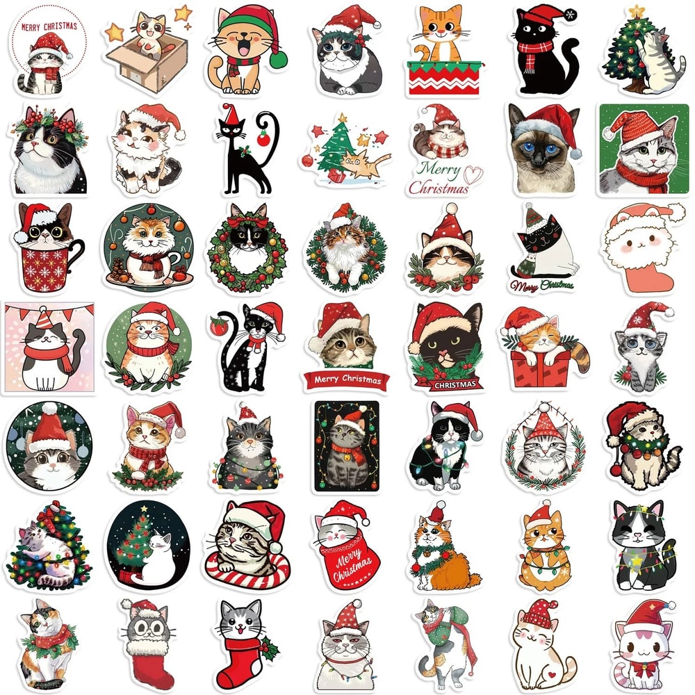 50Piece Kawaii Cartoon Christmas Cat Aesthetic Sticker Pack 3