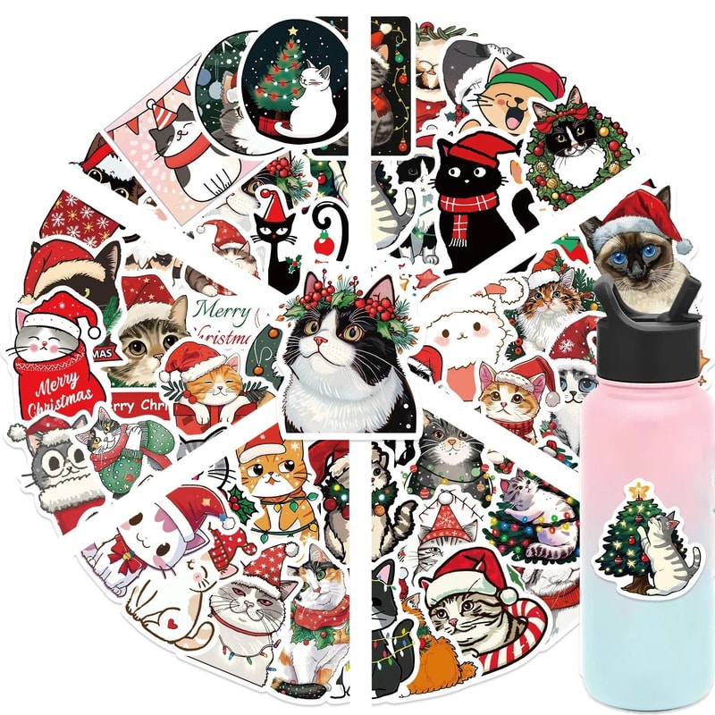 50Piece Kawaii Cartoon Christmas Cat Aesthetic Sticker Pack 5