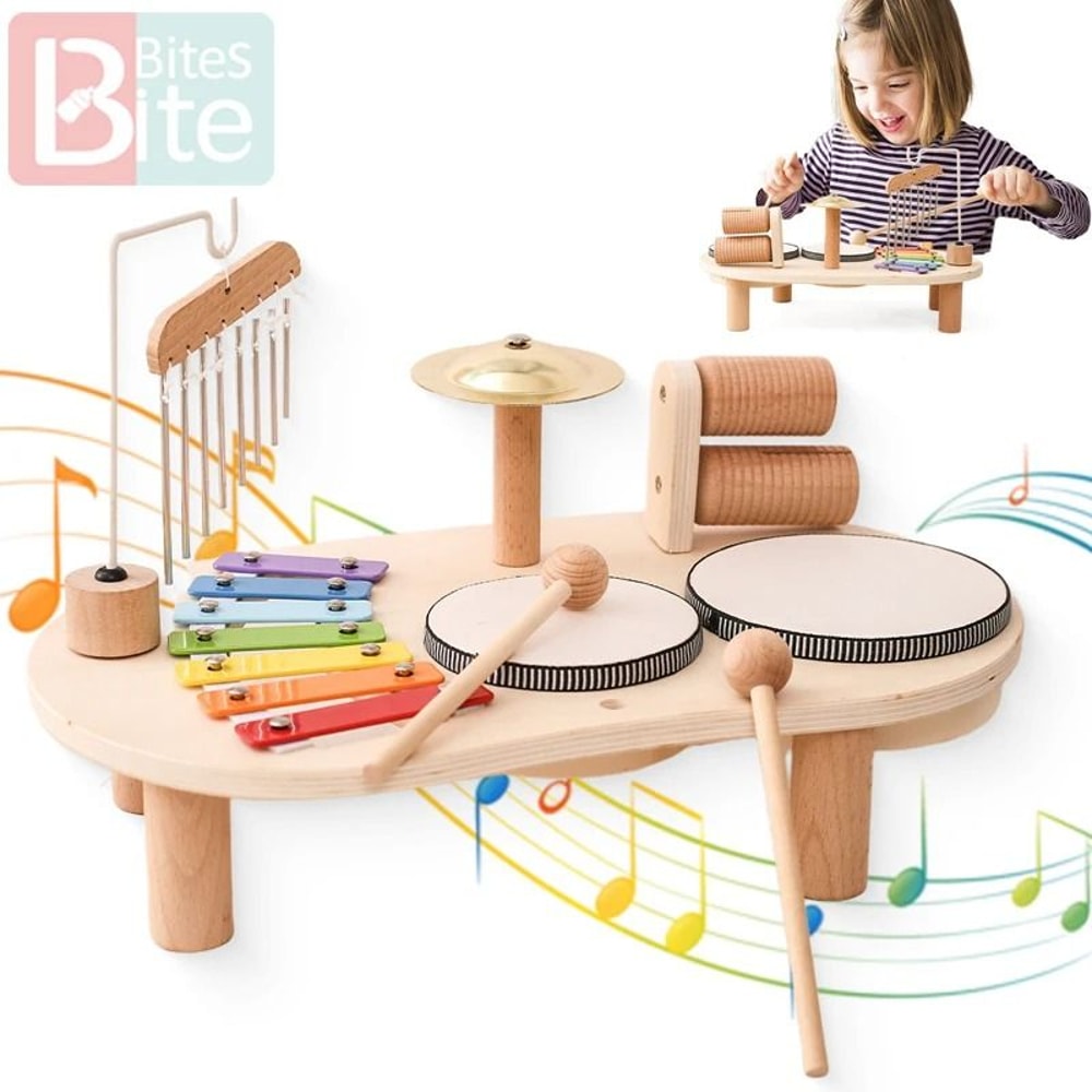 Wooden Montessori Musical Table Educational Xylophone Aeolian Bells Set 0