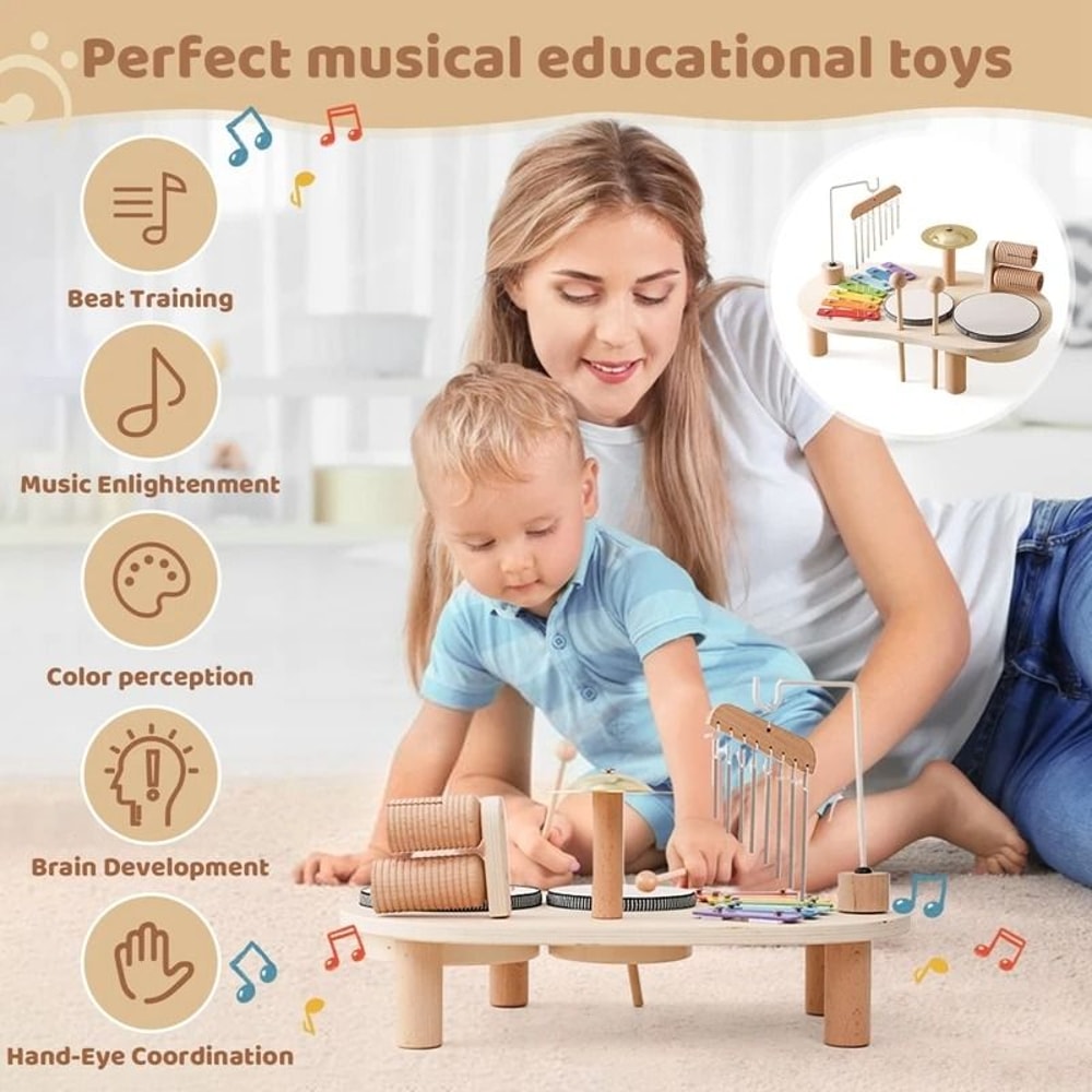 Wooden Montessori Musical Table Educational Xylophone Aeolian Bells Set 2