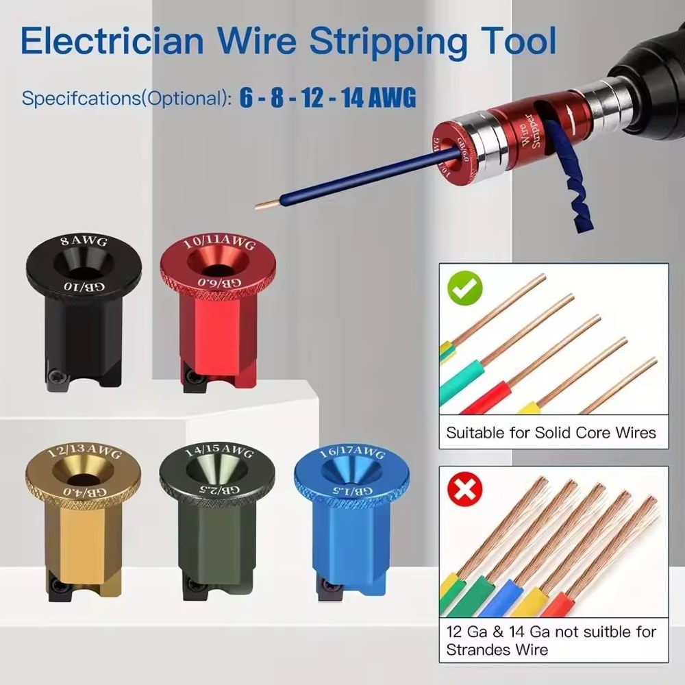 8in1 Bit Stripper And Twist Tool Set IndustrialGrade Electrician Quick Stripping Kit 3