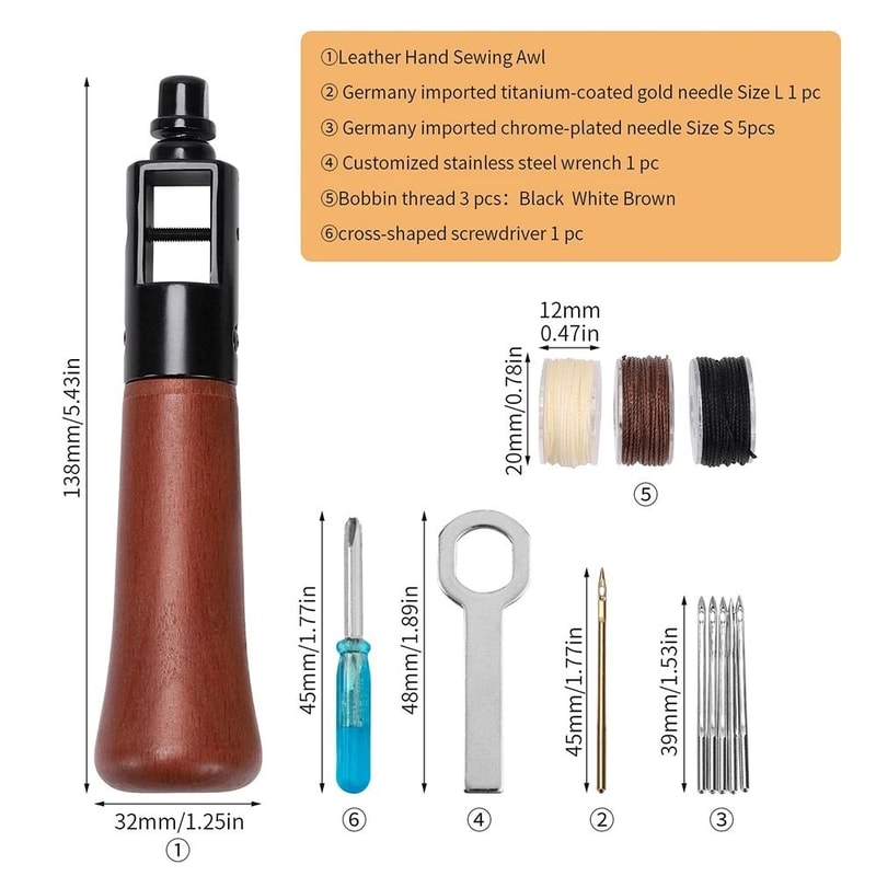 Handheld Leather Stitching Awl Professional Hand Sewing Repair Kit 4