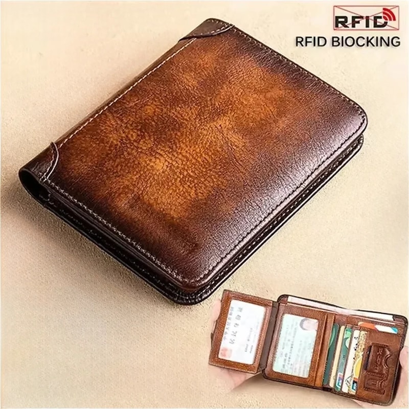 Men RFID Blocking Leather Wallet Premium Trifold Card Holder 0