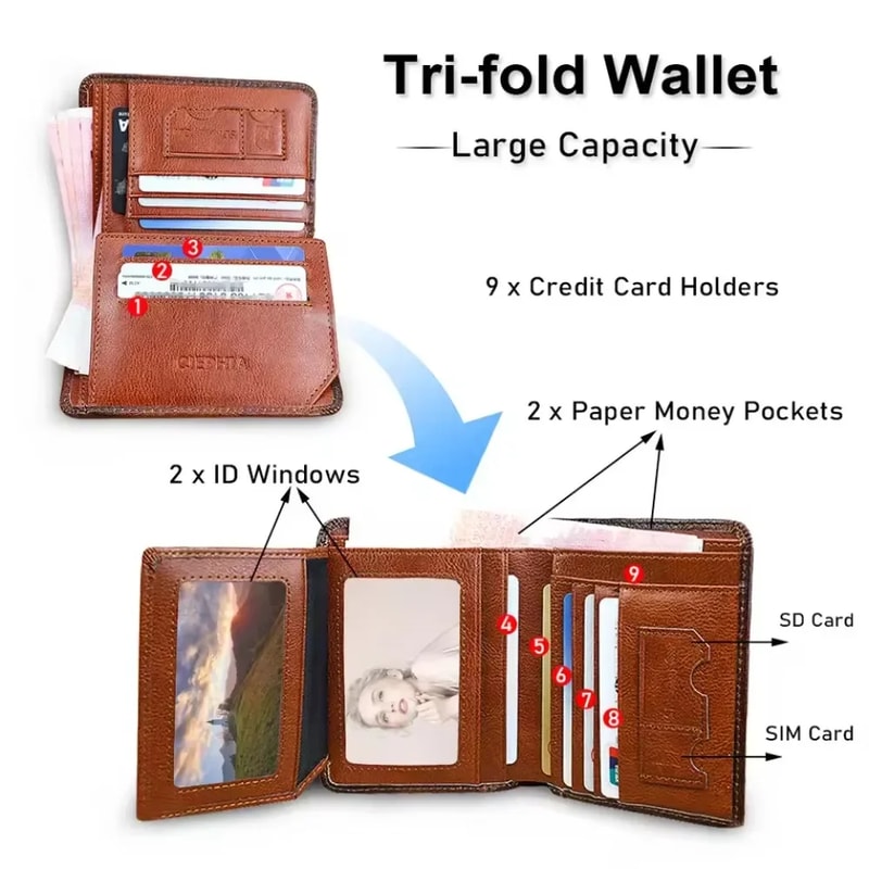 Men RFID Blocking Leather Wallet Premium Trifold Card Holder 2