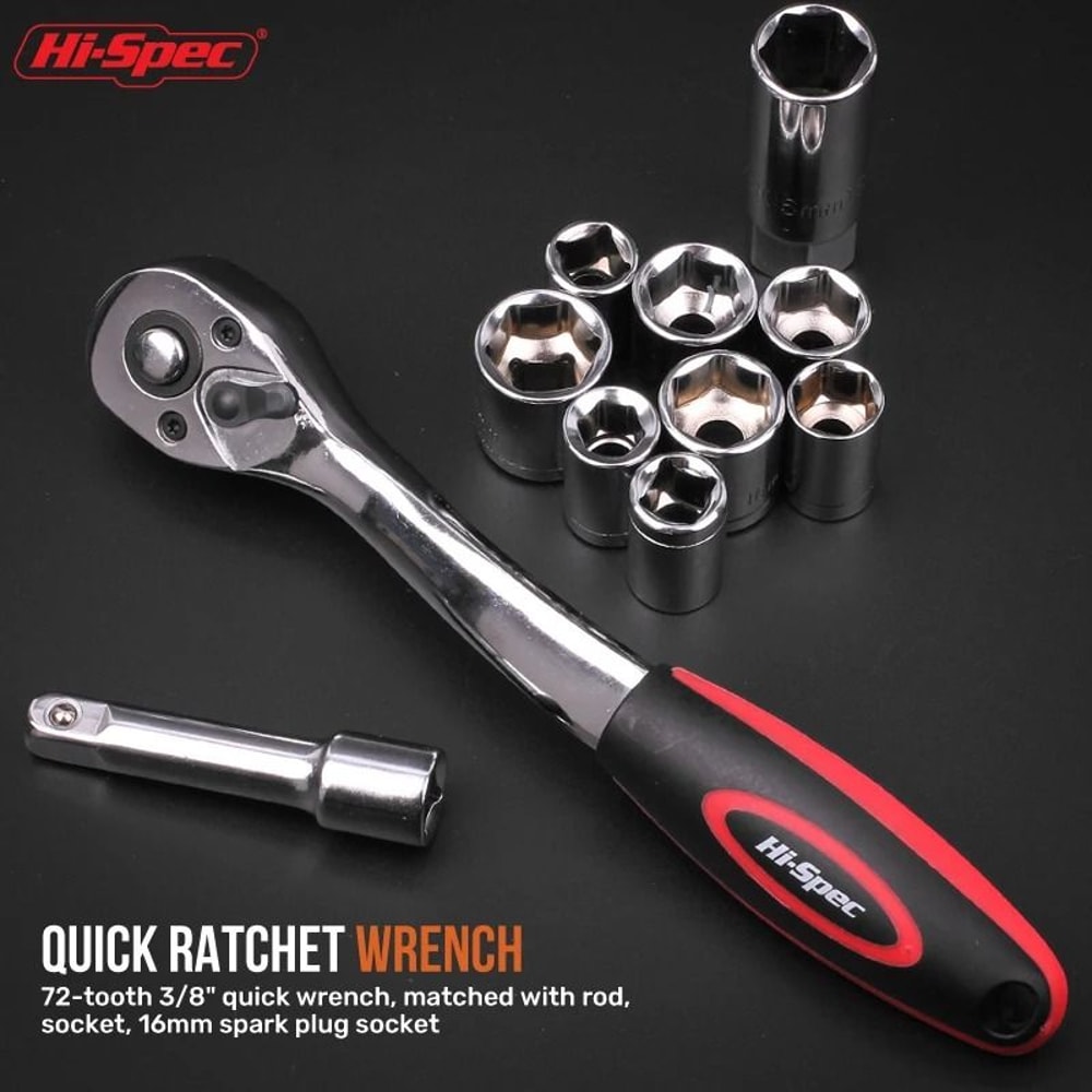 HiSpec Car Repair Tool Kit Professional 12 38 14 Socket Wrench Set 4