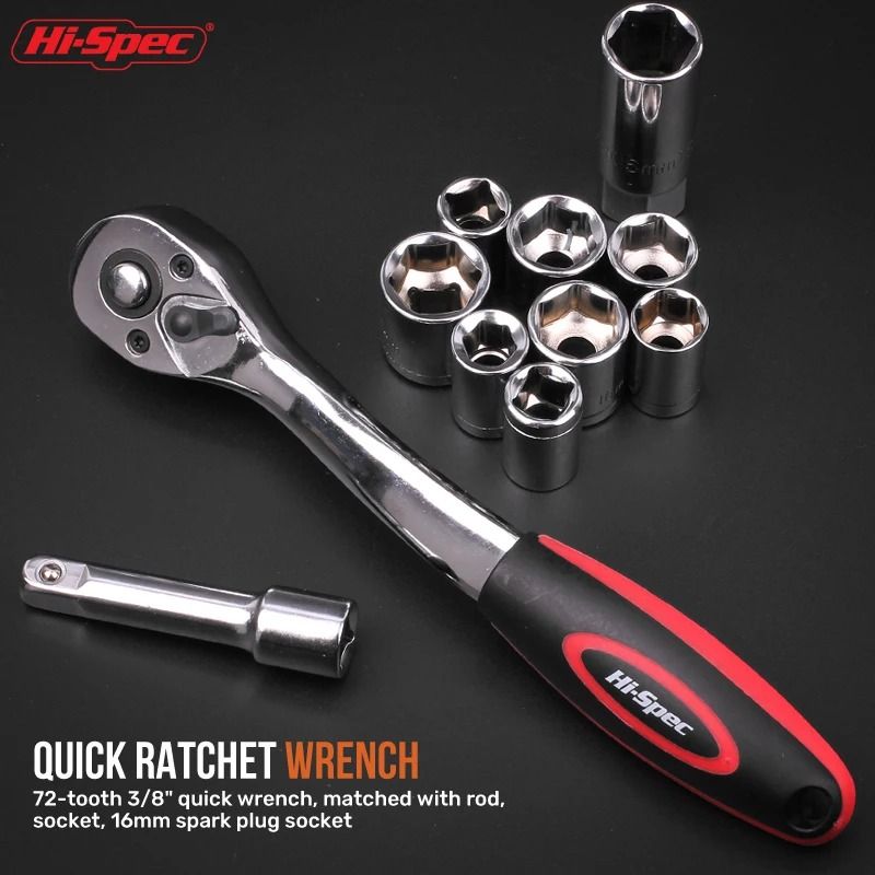 HiSpec Car Repair Tool Kit Professional 12 38 14 Socket Wrench Set 4