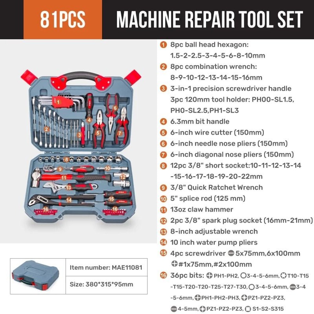 HiSpec Car Repair Tool Kit Professional 12 38 14 Socket Wrench Set 9
