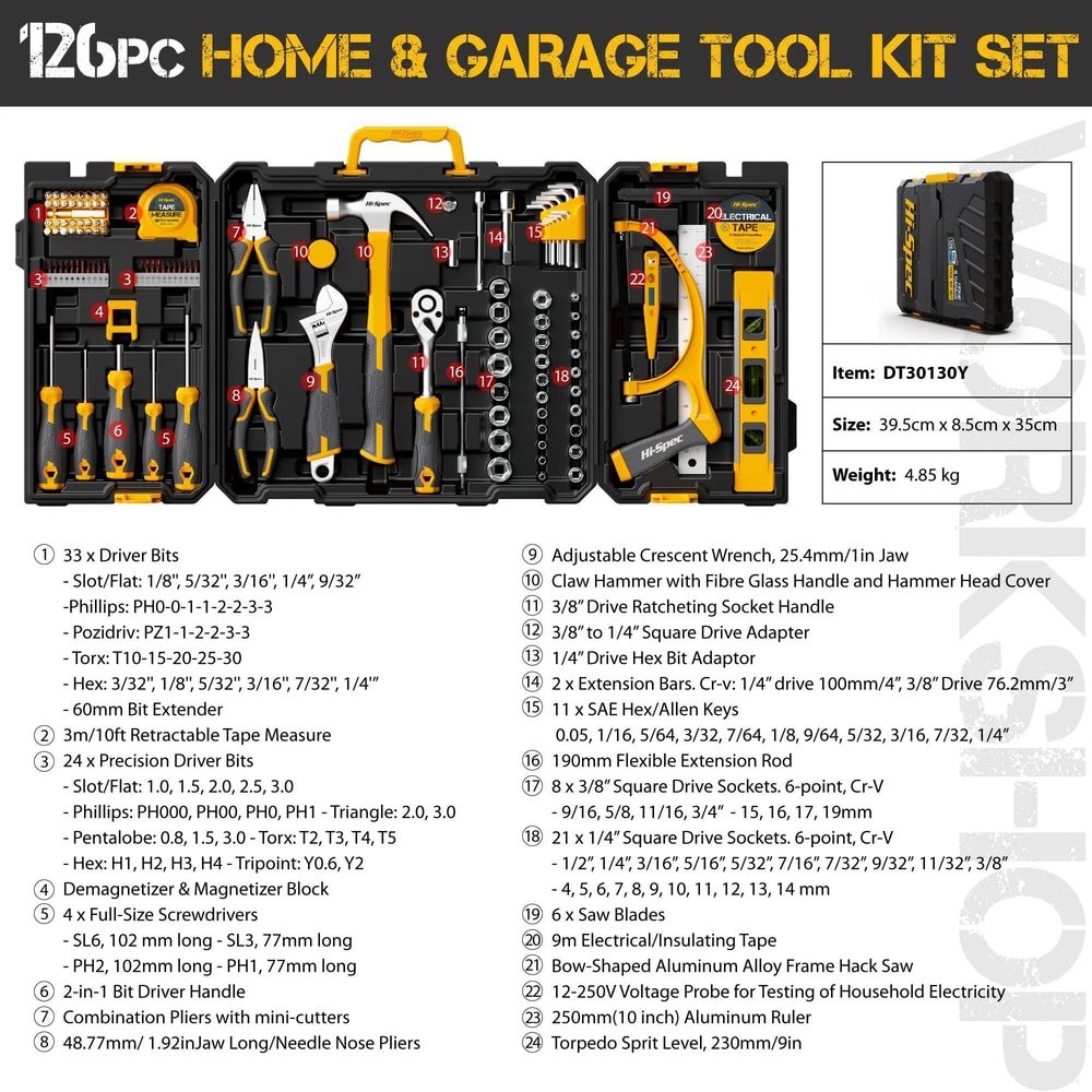 HiSpec Car Repair Tool Kit Professional 12 38 14 Socket Wrench Set 11