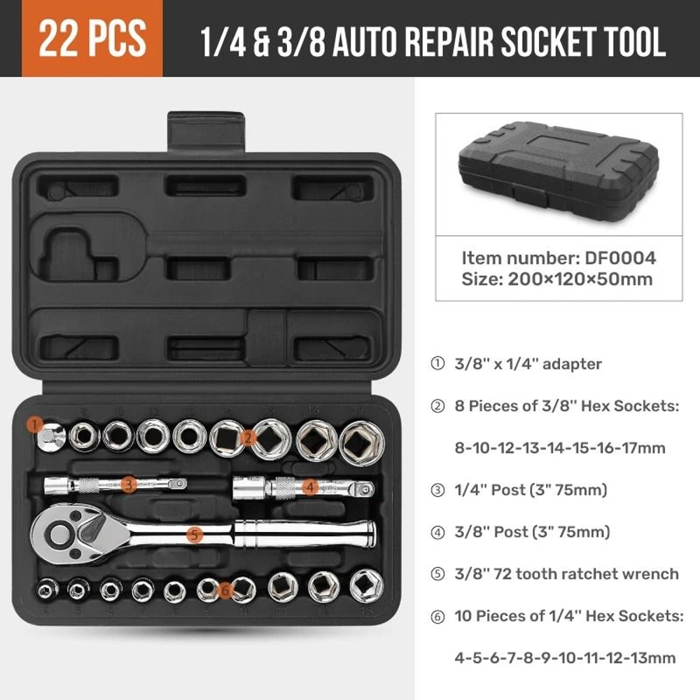 HiSpec Car Repair Tool Kit Professional 12 38 14 Socket Wrench Set 7