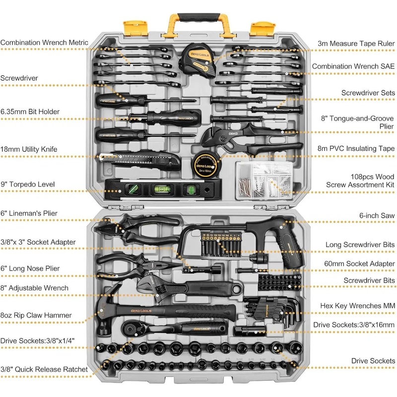 218Piece General Household Hand Tool Kit Professional Home Auto Repair Set 1