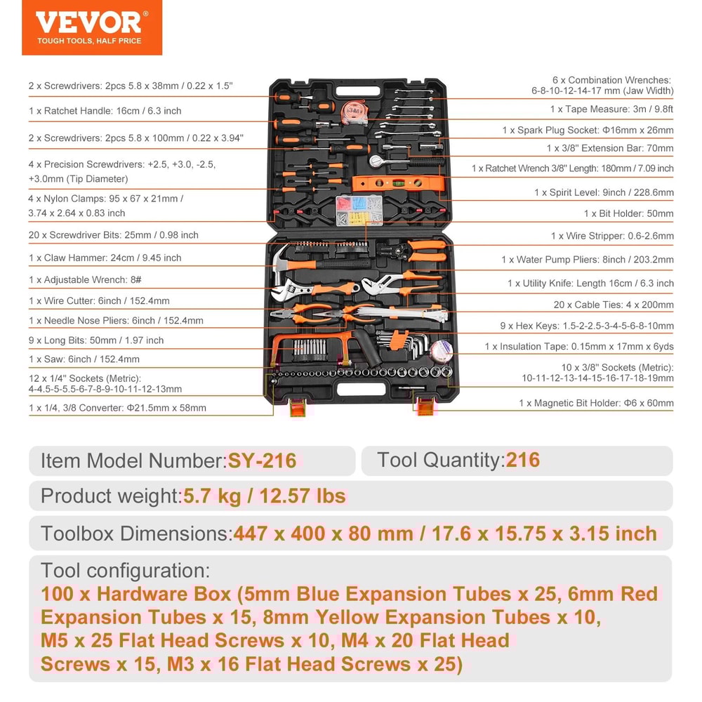 General Home Repair Tool Kit Portable MultiPurpose Hardware Set 7