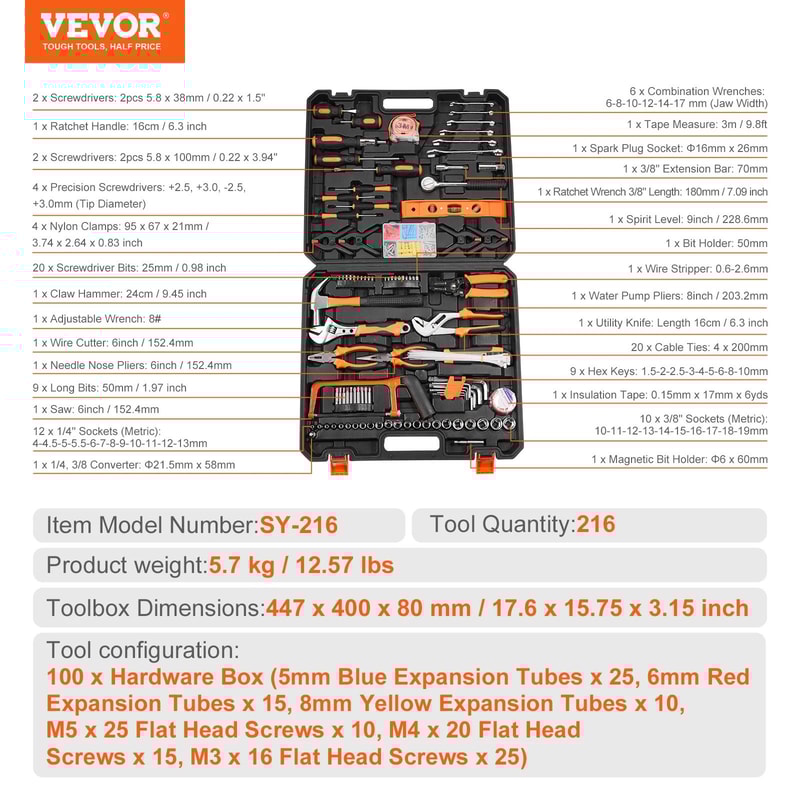 General Home Repair Tool Kit Portable MultiPurpose Hardware Set 7