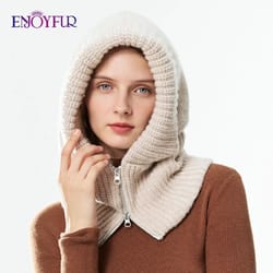 premium zippered thermal wool knit balaclava hood