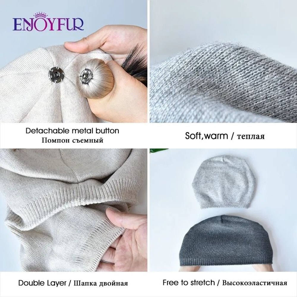 Wool Knit Beanie With Real Fur Pom Pom 5