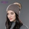 Wool Knit Beanie With Real Fur Pom Pom 11