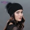 Wool Knit Beanie With Real Fur Pom Pom 15